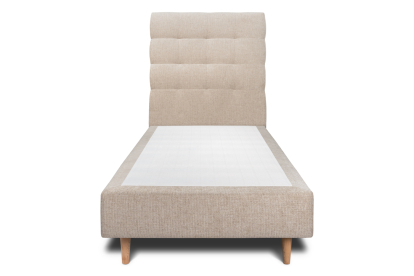 Lit 90x200 cm - Sommier tapissier H35 cm + tête de lit capitonnée - Tissu Toile natté Beige Brun