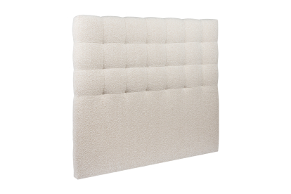 Lit coffre 140x190 cm avec Tête de lit capitonnée - Tissu Bouclette Beige Clair