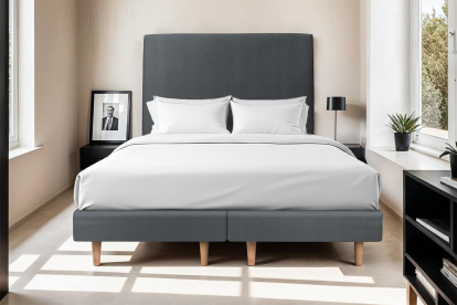 Lit 2x 80x200 cm - Sommier tapissier H29 cm + tête de lit tapissée - Tissu Velours Gris Anthracite