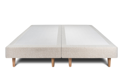 Lit 2x 100x200 cm - Sommier tapissier H29 cm + tête de lit capitonnée - Tissu Bouclette Beige Clair