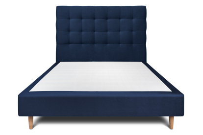 Lit 140x190 cm - Sommier tapissier H35 cm + tête de lit capitonnée - Tissu Velours Bleu Océan