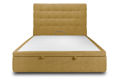 Lit coffre 180x200 cm avec Tête de lit capitonnée - Tissu Toile natté Jaune