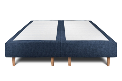 Lit 2x 80x200 cm - Sommier tapissier H35 cm + tête de lit capitonnée - Tissu Toile natté Bleu Océan