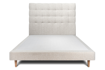 Lit 140x200 cm - Sommier tapissier H29 cm + tête de lit capitonnée - Tissu Bouclette Beige Clair