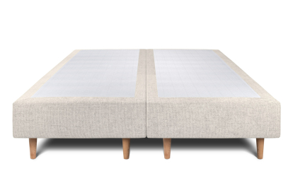 Lit 2x 80x200 cm - Sommier tapissier H35 cm + tête de lit à lignes - Tissu Toile natté Beige Clair