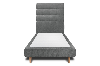 Lit 90x190 cm - Sommier tapissier H29 cm + tête de lit capitonnée - Tissu Toile natté Gris Anthracite