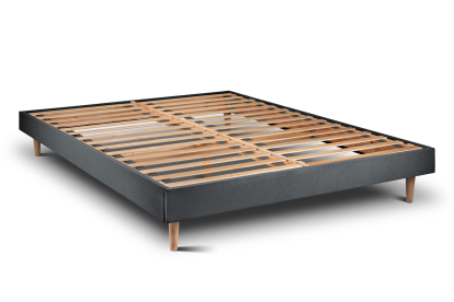 Lit 140x190 cm - Sommier à lattes H29 cm + tête de lit à lignes - Tissu Velours Gris Anthracite