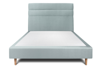 Lit 140x190 cm - Sommier tapissier H35 cm + tête de lit à lignes - Tissu Velours Gris Bleuté