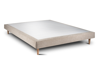 Lit 140x200 cm - Sommier tapissier H29 cm + tête de lit à lignes - Tissu Toile natté Beige Brun