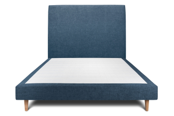 Lit 140x190 cm - Sommier tapissier H29 cm + tête de lit tapissée - Tissu Toile natté Bleu Océan