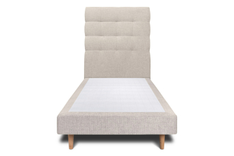 Lit 90x190 cm - Sommier tapissier H29 cm + tête de lit capitonnée - Tissu Toile natté Beige Clair