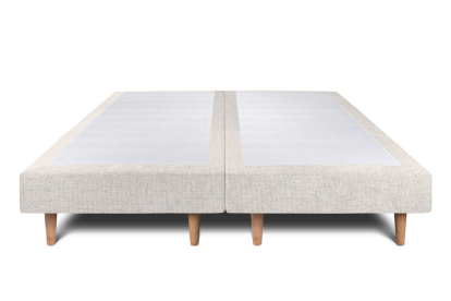 Lit 2x 90x200 cm - Sommier tapissier H29 cm + tête de lit tapissée - Tissu Toile natté Beige Clair