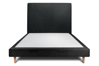 Lit 160x200 cm - Sommier tapissier H29 cm + tête de lit tapissée - Tissu Bouclette Noir
