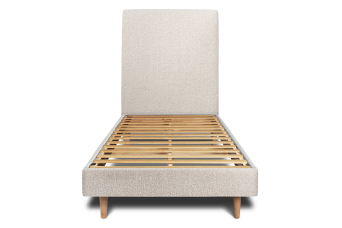 Lit 90x190 cm - Sommier à lattes H29 cm + tête de lit tapissée - Tissu Bouclette Beige Clair