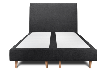 Lit 2x 100x200 cm - Sommier tapissier H35 cm + tête de lit tapissée - Tissu Toile natté Noir