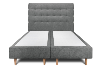 Lit 2x 90x200 cm - Sommier tapissier H35 cm + tête de lit capitonnée - Tissu Toile natté Gris Anthracite