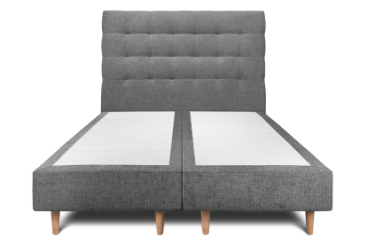 Lit 2x 90x200 cm - Sommier tapissier H35 cm + tête de lit capitonnée - Tissu Toile natté Gris Anthracite