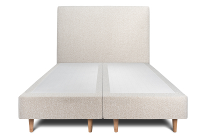 Lit 2x 90x200 cm - Sommier tapissier H35 cm + tête de lit tapissée - Tissu Bouclette Beige Clair