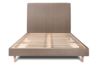 Lit 140x200 cm - Sommier à lattes H29 cm + tête de lit tapissée - Tissu Velours Taupe