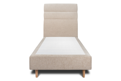 Lit 90x190 cm - Sommier tapissier H35 cm + tête de lit à lignes - Tissu Toile natté Beige Brun