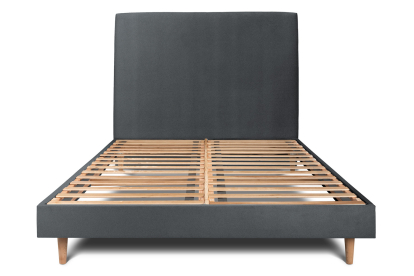 Lit 140x200 cm - Sommier à lattes H29 cm + tête de lit tapissée - Tissu Velours Gris Anthracite
