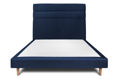 Lit 140x200 cm - Sommier tapissier H29 cm + tête de lit à lignes - Tissu Velours Bleu Océan