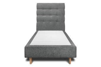 Lit 90x200 cm - Sommier tapissier H35 cm + tête de lit capitonnée - Tissu Toile natté Gris Anthracite
