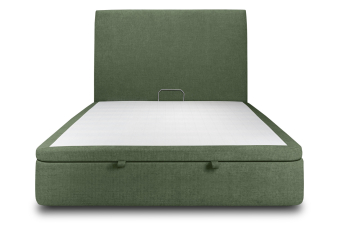 Lit coffre 140x200 cm avec Tête de lit tapissée - Tissu Toile natté Vert Kaki
