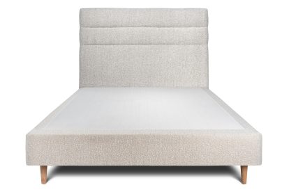 Lit 140x190 cm - Sommier tapissier H35 cm + tête de lit à lignes - Tissu Bouclette Beige Clair