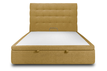 Lit coffre 140x190 cm avec Tête de lit capitonnée - Tissu Toile natté Jaune