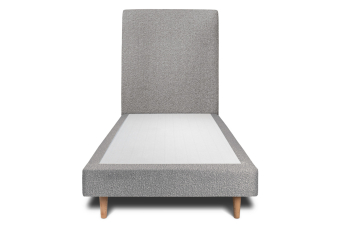 Lit 90x200 cm - Sommier tapissier H29 cm + tête de lit tapissée - Tissu Bouclette Gris