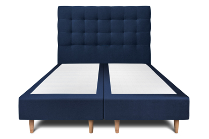 Lit 2x 80x200 cm - Sommier tapissier H35 cm + tête de lit capitonnée - Tissu Velours Bleu Océan