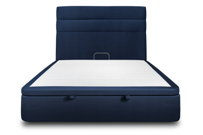 Lit coffre 140x200 cm avec Tête de lit à lignes - Tissu Velours Bleu Océan