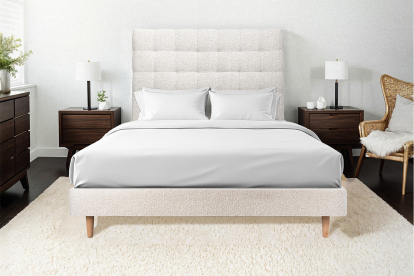 Lit 160x200 cm - Sommier tapissier H29 cm + tête de lit capitonnée - Tissu Bouclette Beige Clair
