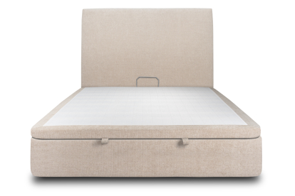 Lit coffre 200x200 cm avec Tête de lit tapissée - Tissu Toile natté Beige Brun