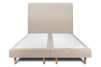 Lit 2x 90x200 cm - Sommier tapissier H29 cm + tête de lit tapissée - Tissu Toile natté Beige Brun