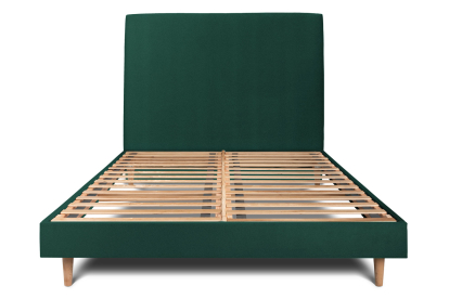 Lit 140x200 cm - Sommier à lattes H29 cm + tête de lit tapissée - Tissu Velours Vert