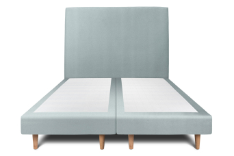 Lit 2x 80x200 cm - Sommier tapissier H29 cm + tête de lit tapissée - Tissu Velours Gris Bleuté