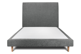 Lit 140x200 cm - Sommier tapissier H29 cm + tête de lit tapissée - Tissu Toile natté Gris Anthracite