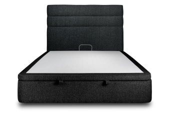 Lit coffre 140x190 cm avec Tête de lit à lignes - Tissu Bouclette Noir