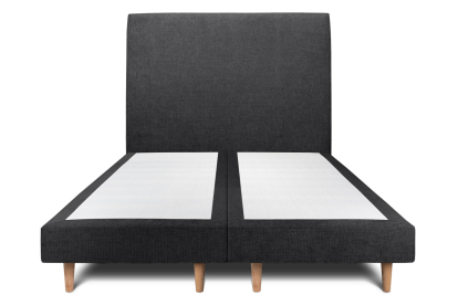 Lit 2x 90x200 cm - Sommier tapissier H29 cm + tête de lit tapissée - Tissu Toile natté Noir