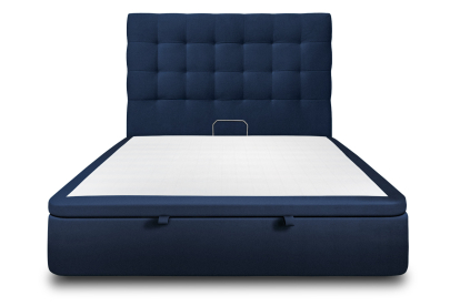 Lit coffre 140x200 cm avec Tête de lit capitonnée - Tissu Velours Bleu Océan