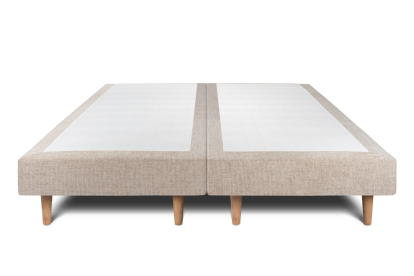 Lit 2x 100x200 cm - Sommier tapissier H29 cm + tête de lit capitonnée - Tissu Toile natté Beige Brun