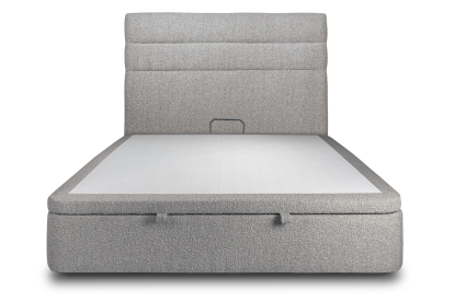 Lit coffre 200x200 cm avec Tête de lit à lignes - Tissu Bouclette Gris