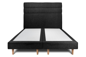 Lit 2x 100x200 cm - Sommier tapissier H29 cm + tête de lit à lignes - Tissu Bouclette Noir
