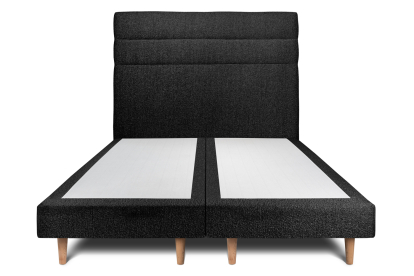 Lit 2x 100x200 cm - Sommier tapissier H29 cm + tête de lit à lignes - Tissu Bouclette Noir
