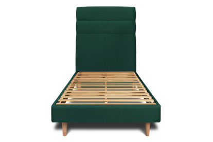 Lit 90x190 cm - Sommier à lattes H29 cm + tête de lit à lignes - Tissu Velours Vert