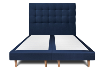Lit 2x 100x200 cm - Sommier tapissier H29 cm + tête de lit capitonnée - Tissu Velours Bleu Océan