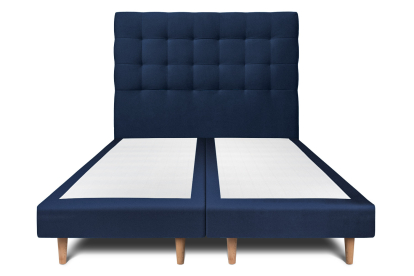 Lit 2x 100x200 cm - Sommier tapissier H29 cm + tête de lit capitonnée - Tissu Velours Bleu Océan
