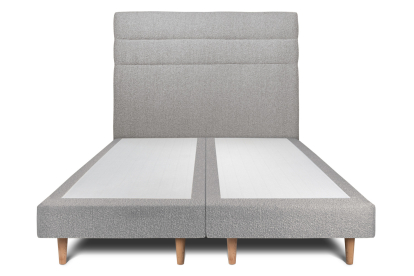 Lit 2x 100x200 cm - Sommier tapissier H29 cm + tête de lit à lignes - Tissu Bouclette Gris